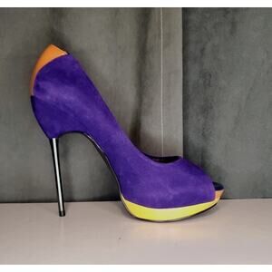 ALDO Deltoro Purple Suede & Gold Stilletto High Heels US Women's 7.5 EU 38